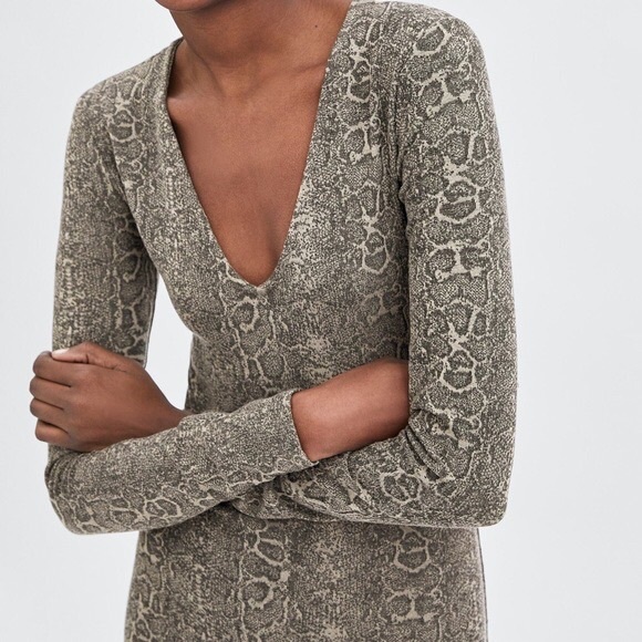 Zara Snake Print Long Sleeve Body Con Dress - Picture 1 of 10